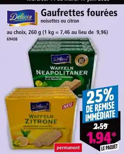 Norma Delicia Gaufrettes fourrées noisettes ou citron offre