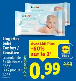 Lidl Lupilu Lingettes bébé Confort / Sensitive offre