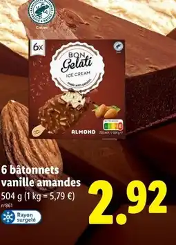 Lidl BON GELATI 6 bâtonnets vanille amandes offre