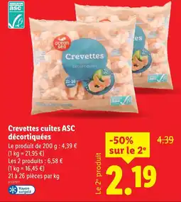 Lidl OCEAN SEA Crevettes cuites ASC décortiquées offre