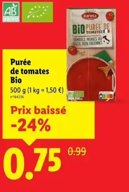 Lidl BARESA Purée de tomates Bio offre