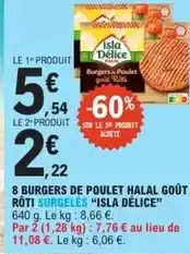 E.Leclerc 8 burgers de poulet halal goût rôti surgeles offre