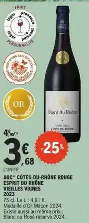 E.Leclerc Aoc côtes-du-rhône rouge esprit de rohne vieilles vignes 2023 offre