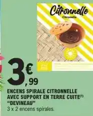 E.Leclerc Encens spirale citronnelle avec support en terre cuite offre