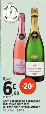 E.Leclerc Aoc - aoc crémant de bourgogne millesime brut 2023 ou rose brut eeuve ambal offre