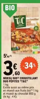 E.Leclerc Muesli bio croustillant duo pepites offre
