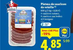 Lidl Plateau de saucisses de volaille offre
