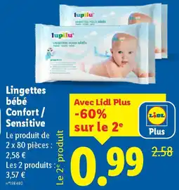 Lidl Lingettes bébé Confort / Sensitive offre