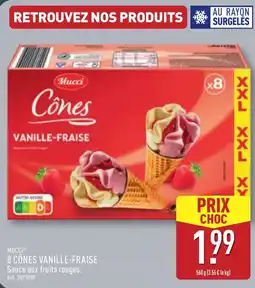 ALDI MUCCI 8 cônes vanille-fraise offre
