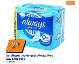 Action Gentle - serviettes hygiéniques always free offre