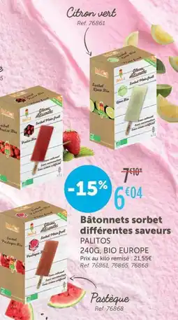 L'Eau Vive PALITOS Bâtonnets sorbet différentes saveurs offre