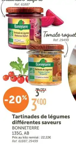 L'Eau Vive BONNETERRE Tartinades de légumes différentes saveurs offre