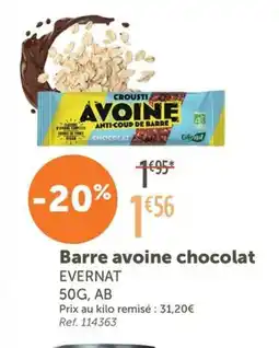 L'Eau Vive EVERNAT Barre avoine chocolat offre