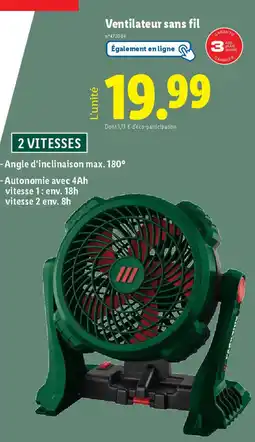 Lidl Ventilateur sans fil offre