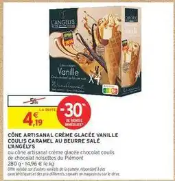 Intermarché CÔNE ARTISANAL CRÈME GLACÉE VANILLE COULIS CARAMEL AU BEURRE SALÉ L'ANGÉLYS offre