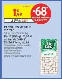 Intermarché PASTILLES MENTHE TIC TAC offre