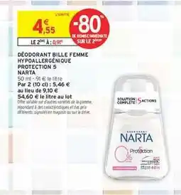 Intermarché DÉODORANT BILLE FEMME HYPOALLERGÉNIQUE PROTECTION 5 NARTA offre