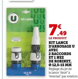 Super U U Kit lance d'arrosage avec 2 raccords et 1 nez de robinet, Ø 12,5-15 mm offre