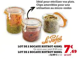Super U Le Parfait Lot de 2 bocaux bistrot 425ml offre