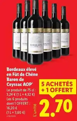 Lidl Baron de cryssac - bordeaux élevé en fût de chêne aop offre