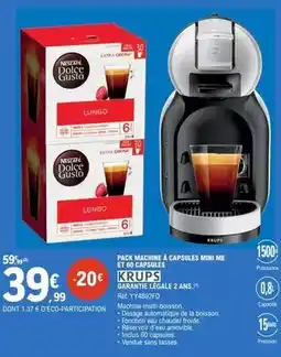 E.Leclerc Krups - pack machine à capsules mini me et de cappules offre