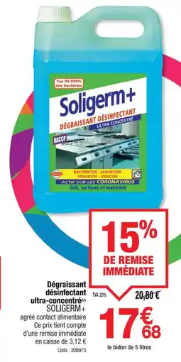 Promocash SOLIGERM+ Dégraissant désinfectant ultra-concentré offre