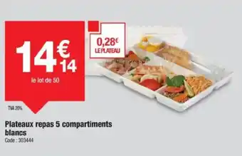 Promocash Plateaux repas 5 compartiments blancs offre