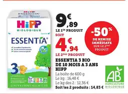 Bi1 HIPP Essentia 3 bio de 10 mois a 3 ans offre