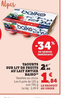 Bi1 BAIKO Yaourts sur lit de fruits au lait entier offre