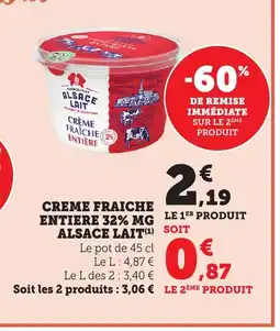 Bi1 ALSACE LAIT Creme fraiche entiere 32% mg offre