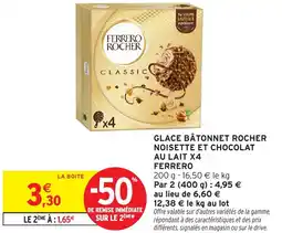 Intermarché FERRERO Glace bâtonnet rocher noisette et chocolat au lait x4 offre