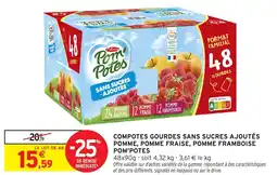 Intermarché POM POTES Compotes gourdes sans sucres ajoutés pomme, pomme fraise, pomme framboise offre