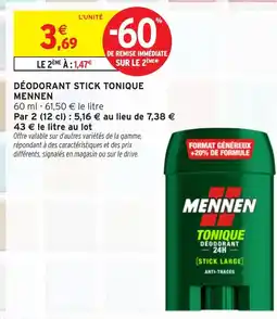 Intermarché MENNEN Déodorant stick tonique offre