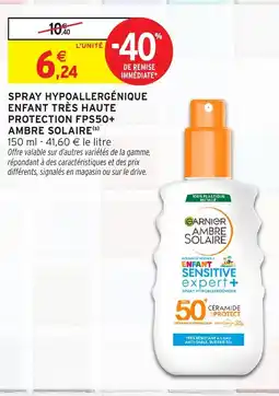 Intermarché AMBRE SOLAIRE Spray hypoallergénique enfant très haute protection fps50+ offre