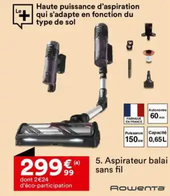 BUT ROWENTA Aspirateur balai sans fil offre