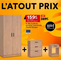 BUT Set 3 pièces : armoire, commode, chevet Escape offre