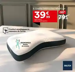 BUT BULTEX Oreiller Mémoclass 40x60 cm offre
