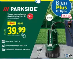 Lidl Parkside Pompe pour collecteur d’eau de pluie sans fil offre