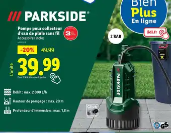 Lidl Parkside Pompe pour collecteur d’eau de pluie sans fil offre