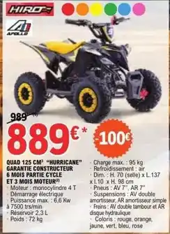 E.Leclerc Apollo - quad 125 cm burricane garantie constructeur 6 mois partie cycle et 3 mois offre