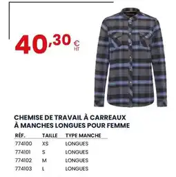 Au Forum du Bâtiment Chemise de travail à carreaux à manches longues pour femme réf. offre