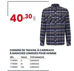 Au Forum du Bâtiment Chemise de travail à carreaux à manches longues pour homme offre