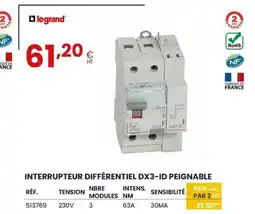 Au Forum du Bâtiment LEGRAND Interrupteur différentiel dx3-id peignable offre