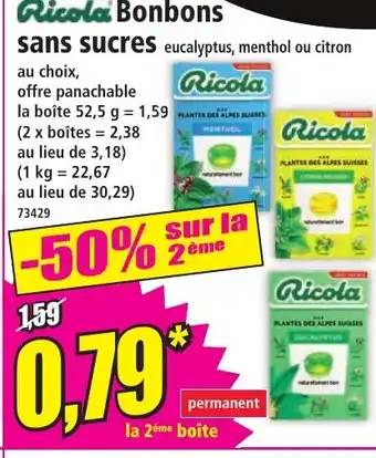 Norma RICOLA Bonbons sans sucres offre