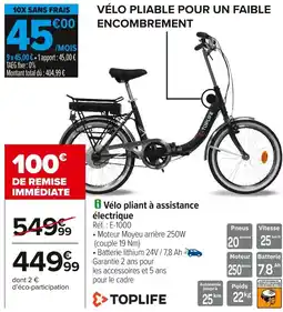 Carrefour TOPLIFE Vélo pliant à assistance électrique offre