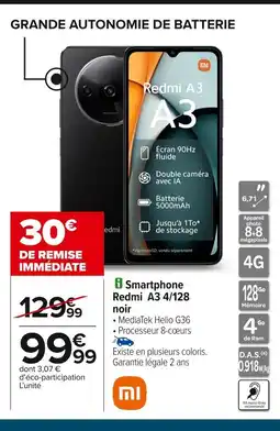 Carrefour Smartphone Redmi A3 4/128 noir offre