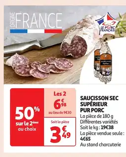 Auchan Saucisson sec supérieur pur porc offre