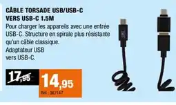Autobacs Câble torsade usb/usb-c vers usb-c 1.5m offre