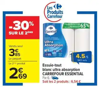 Carrefour Essuie-tout blanc ultra absorption CARREFOUR ESSENTIAL offre