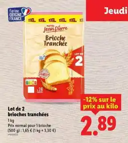Lidl Lot de 2 brioches tranchées offre